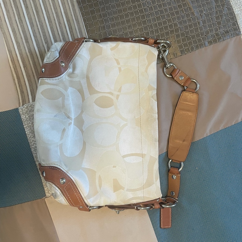Coach bag. Medium sized. Cream and beige color. A few marks. Barely used. - Picture 1 of 4
